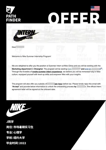 Nike · 市场暑期实习生,学员 Offer 原图
