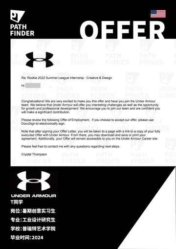 Under Armour · 暑期创意实习生,学员 Offer 原图