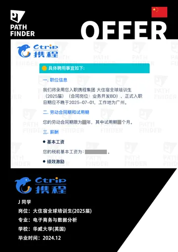 携程 · 大住宿全球培训生 · 2025 届,学员 Offer 原图